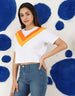 White Orange Yellow Graphic Printed Crop-Top