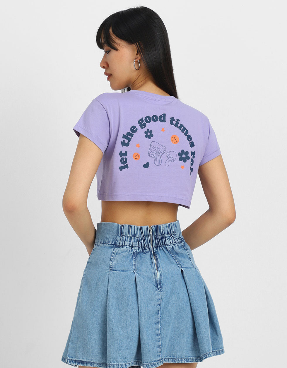 Good Times Lilac Graphic Printed Crop-Top