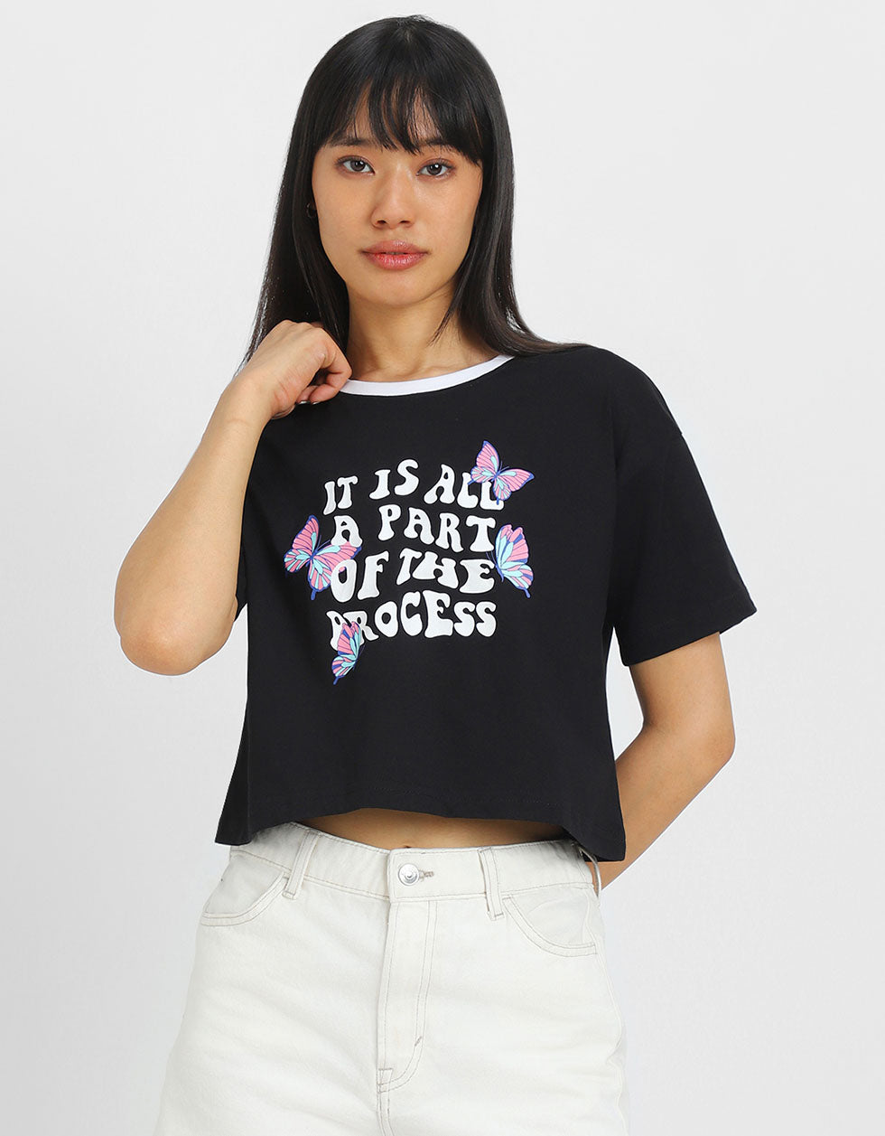 Part Of The Process Black Graphic Printed Crop-Top