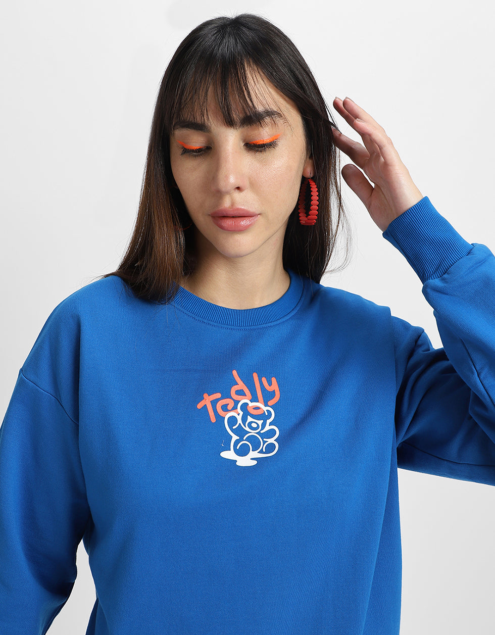 Teddy Graphic Printed Regular Fit Blue Sweatshirt