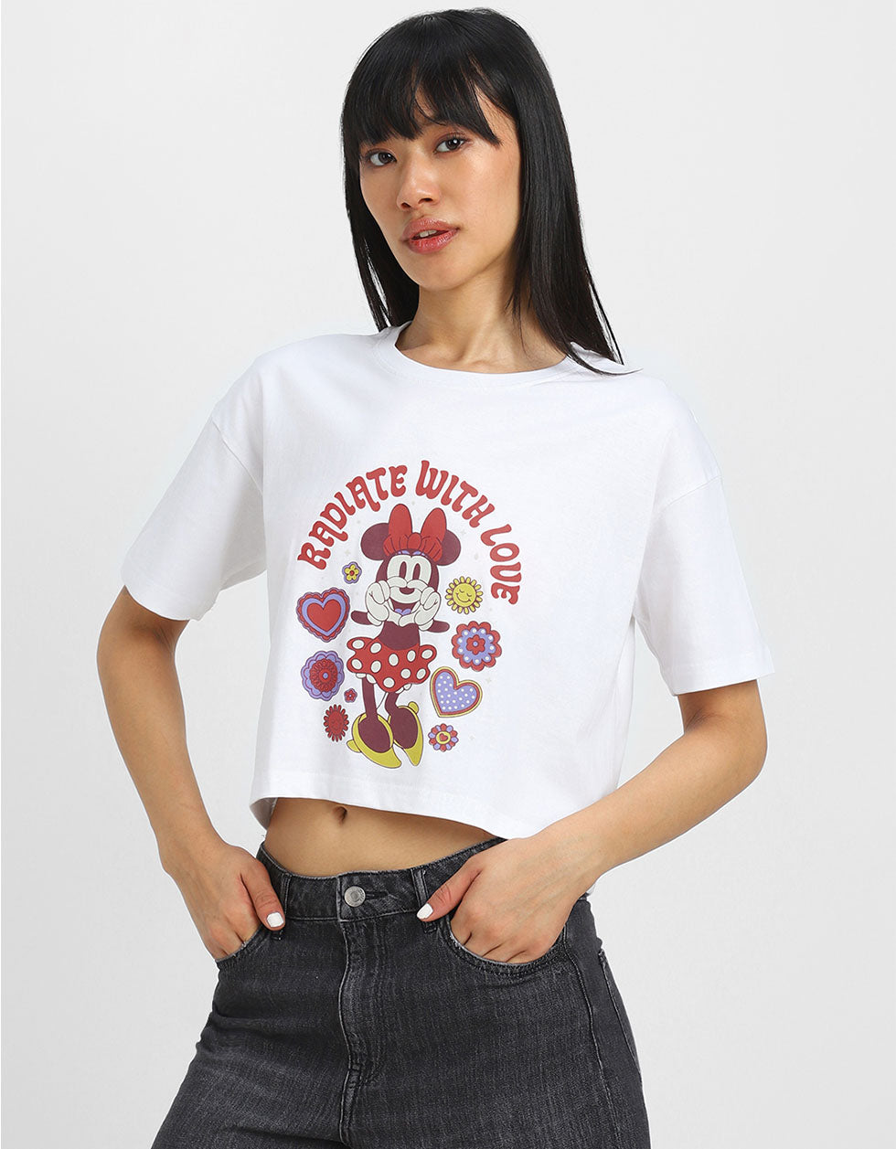Radiate With Love White Graphic Printed Crop-Top