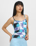 White Shoulder Strap Printed Crop-Top