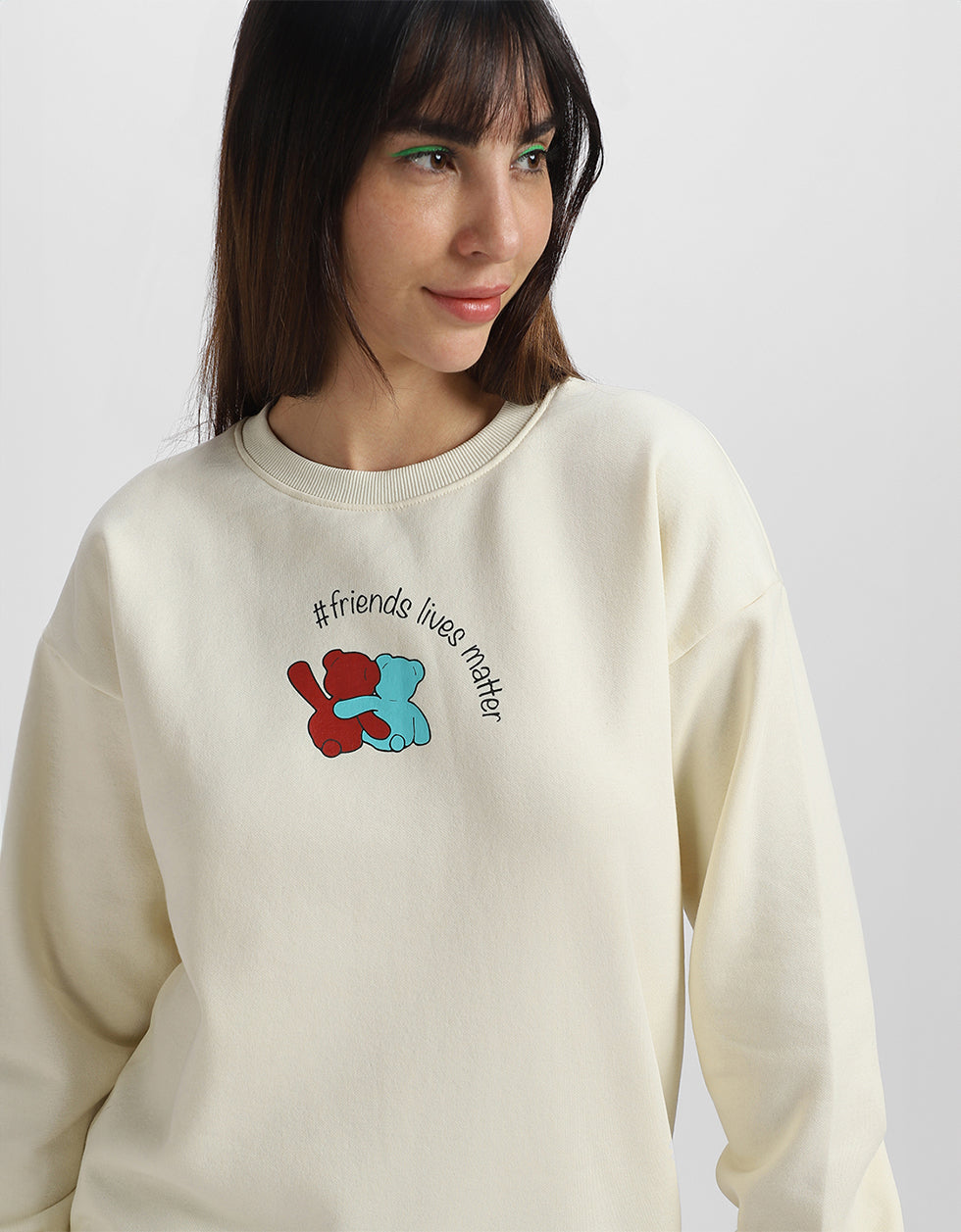 Friends Lives Matter Graphic Printed Oversized Off White Sweatshirt