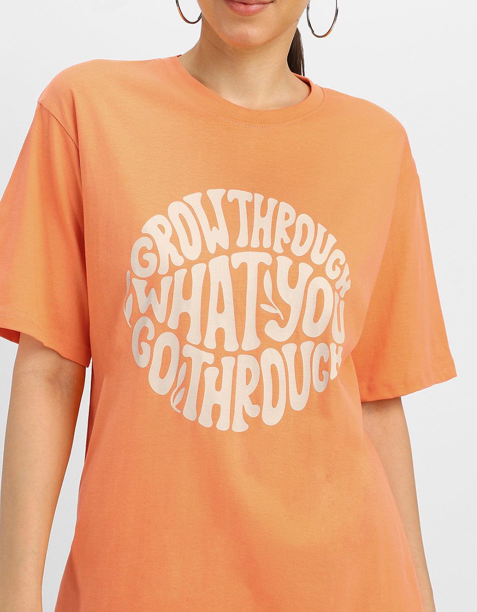 Grow Through Orange Graphic Printed Oversized T-Shirt