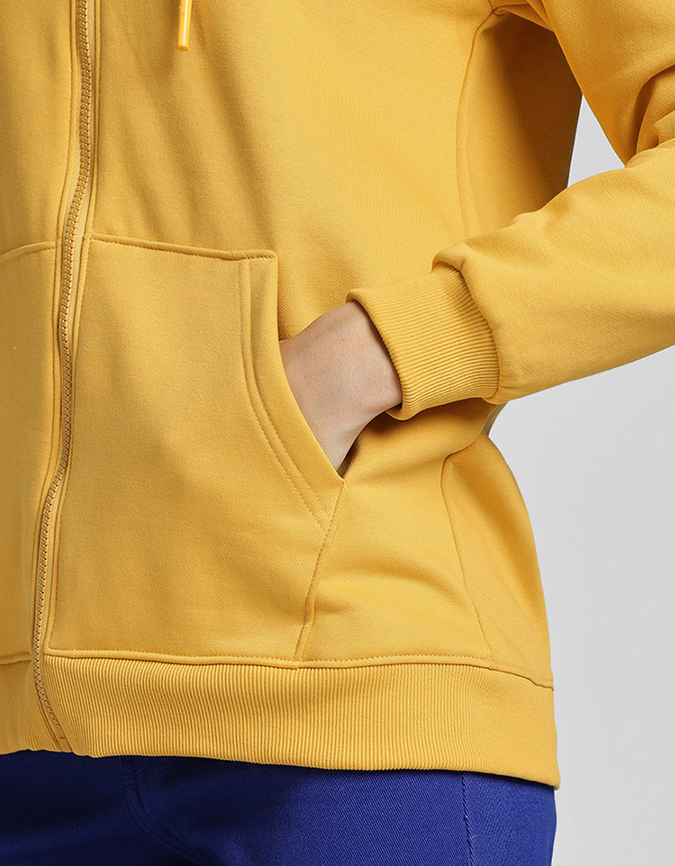 Plain Hooded Regular Fit Yellow Zipper Jacket