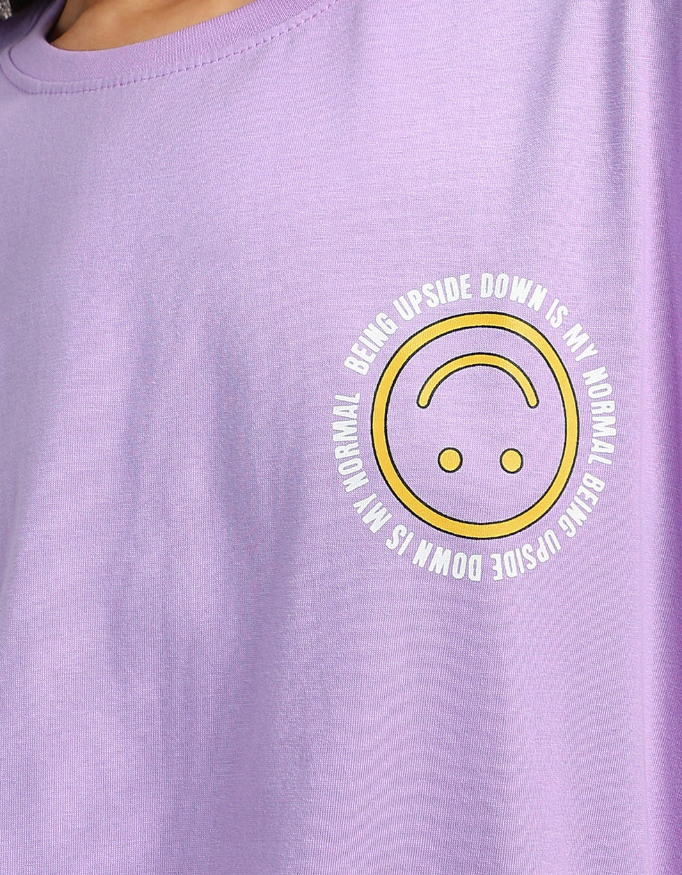 Upside Down Lilac Graphic Printed Oversized T-Shirt