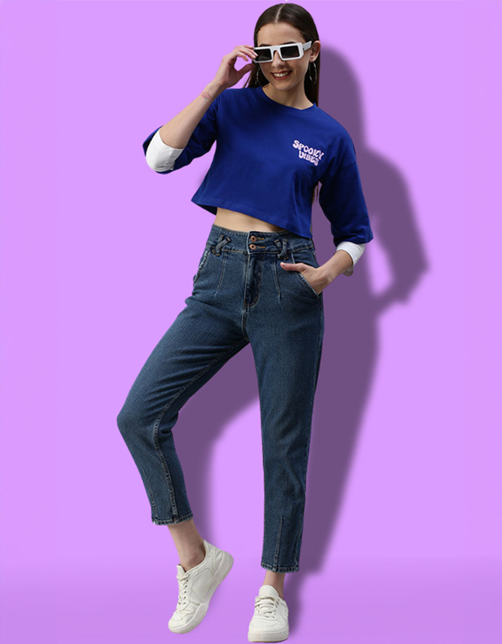 Spooky Vibes Blue Graphic Printed Regular Fit Crop Top