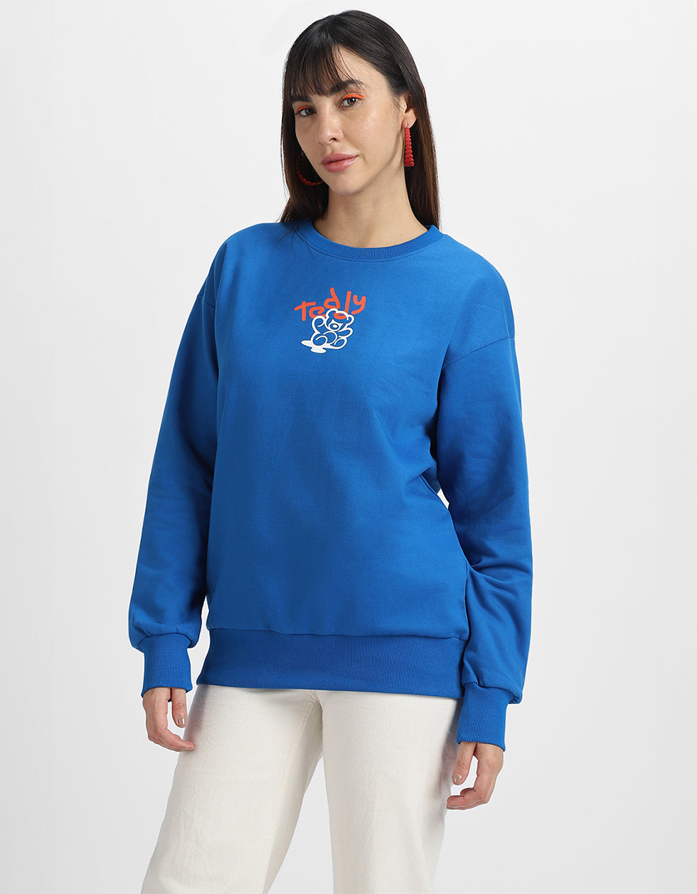 Teddy Graphic Printed Regular Fit Blue Sweatshirt