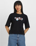 Stop Scrolling Black Graphic Printed Crop-Top