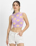Lilac Floral Printed High Neck Cropped Tank Top