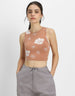 Brown Floral Printed Round Neck Cropped Tank Top