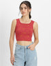 Viva Magenta Printed Square Neck Cropped Tank Top
