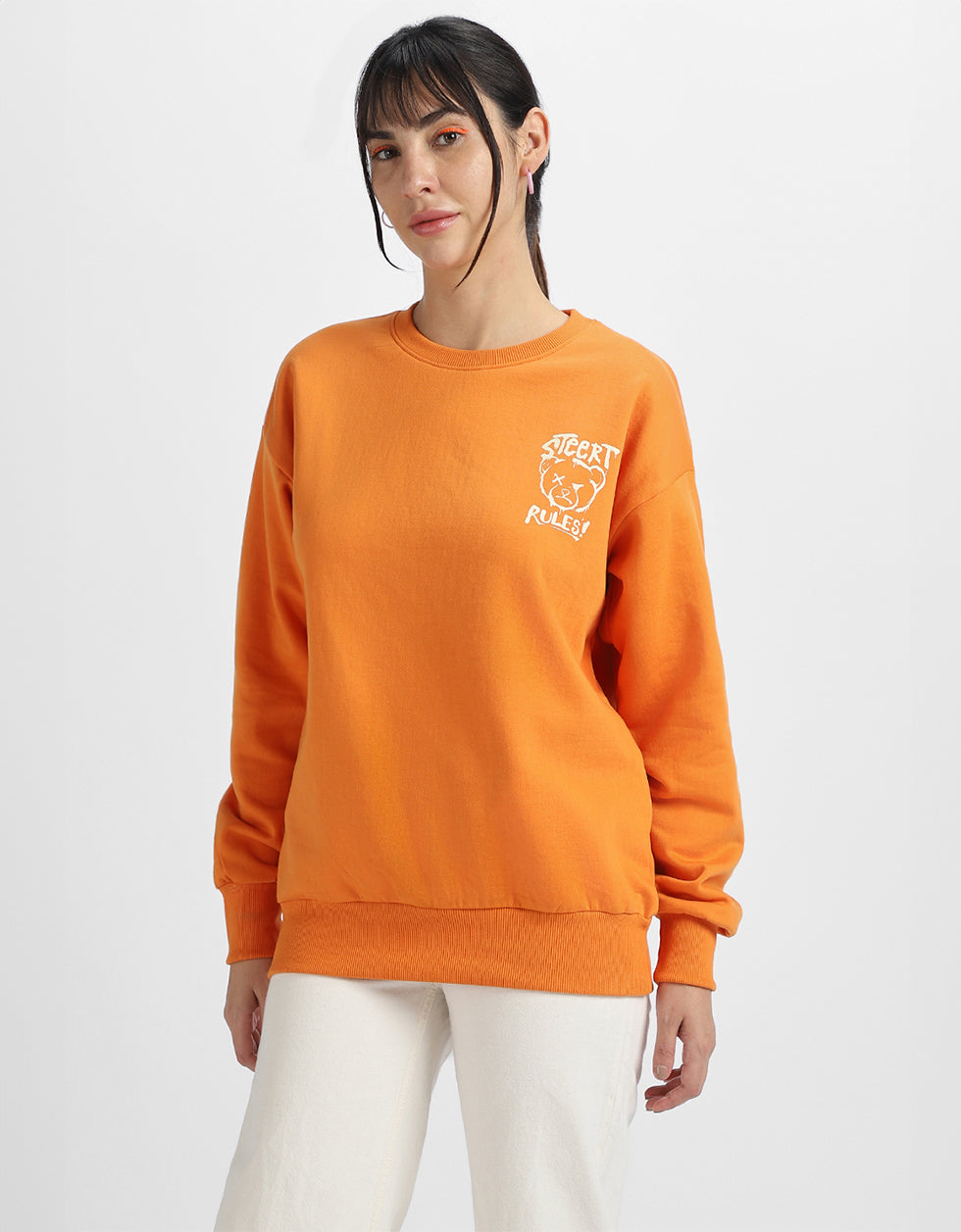 Street Rules Graphic Printed Oversized Orange Sweatshirt