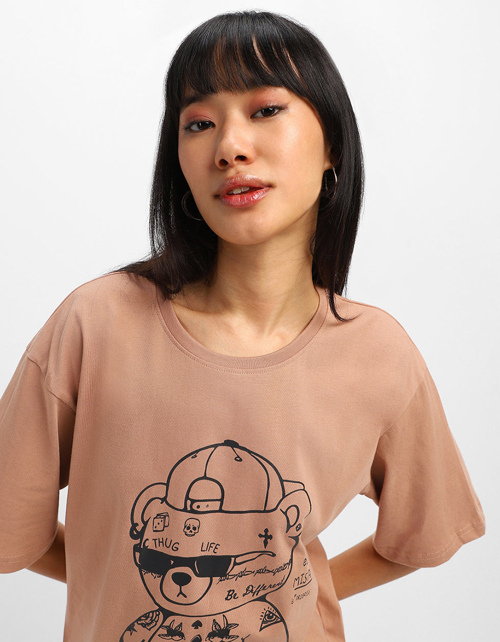 Break Rules Beige Graphic Printed Oversized T-Shirt
