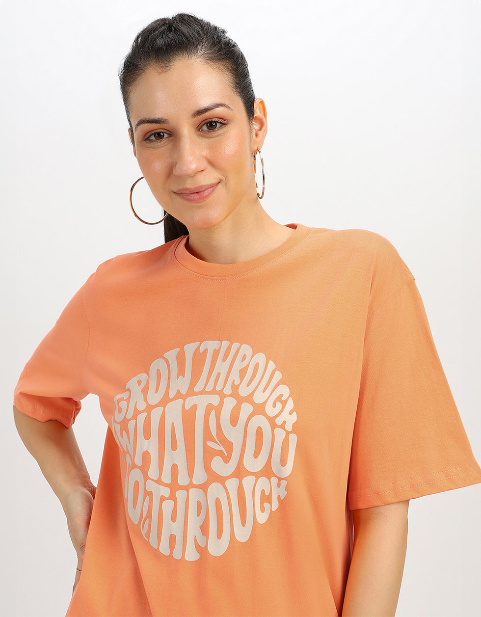 Grow Through Orange Graphic Printed Oversized T-Shirt