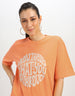 Grow Through Orange Graphic Printed Oversized T-Shirt