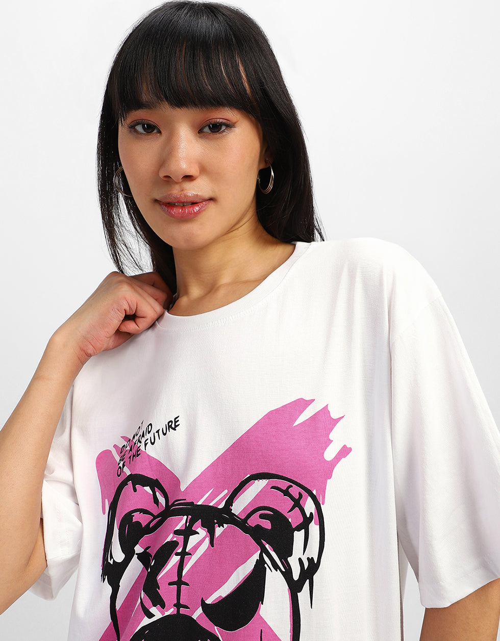 Break Rules White Graphic Printed Oversized T-Shirt