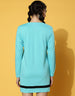 No Guessing Printed Ribbed Full Sleeve Round Neck Blue T-shirt Dress