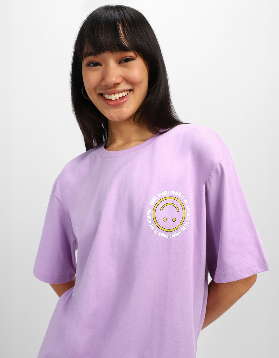 Upside Down Lilac Graphic Printed Oversized T-Shirt