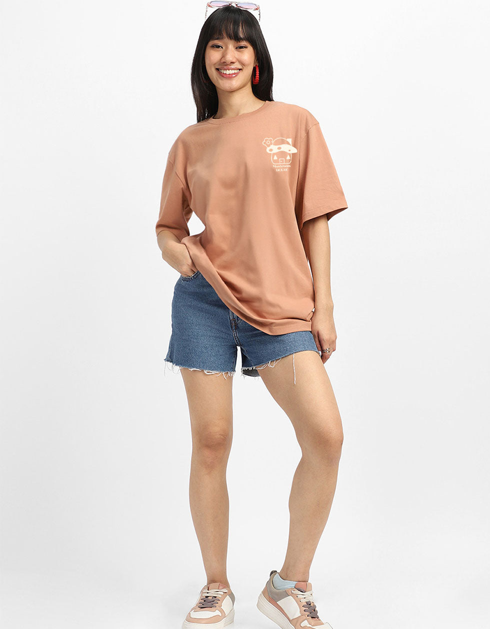 Mushroom Cork White Oversized Fit Graphic T-Shirt