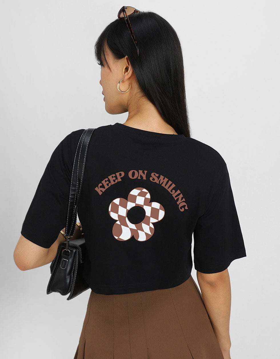 Keep On Smiling Black Graphic Printed Crop-Top