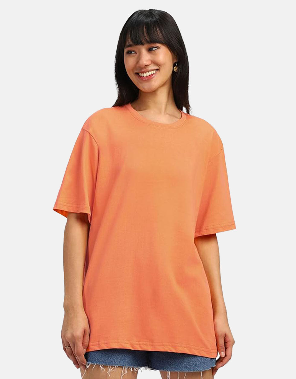Orange Plain Oversized T-Shirt