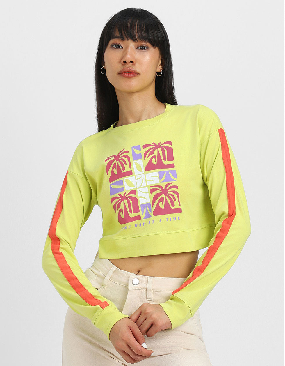 One Day Yellow Graphic Printed Crop-Top