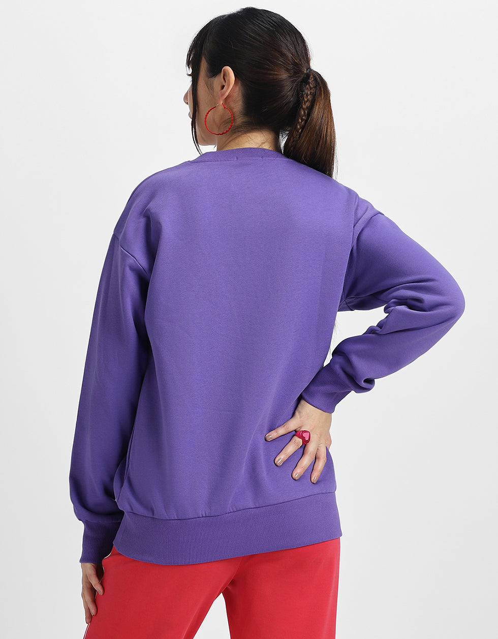 Smile or Sad Graphic Printed Oversized Purple Sweatshirt