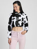 Cow Print Regular Fit White Zipper Crop Jacket