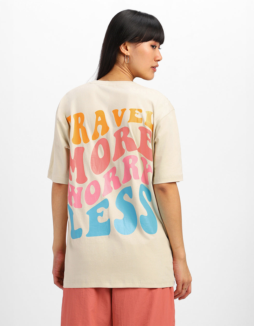 Travel More Swan White Graphic Printed Oversized T-Shirt