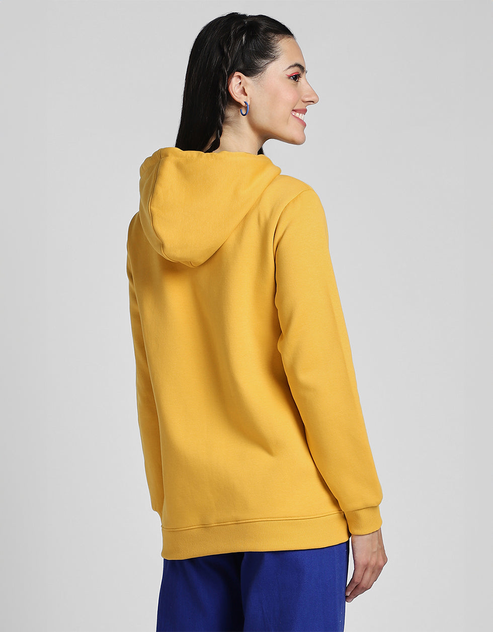 Plain Hooded Regular Fit Yellow Zipper Jacket - Main Image
