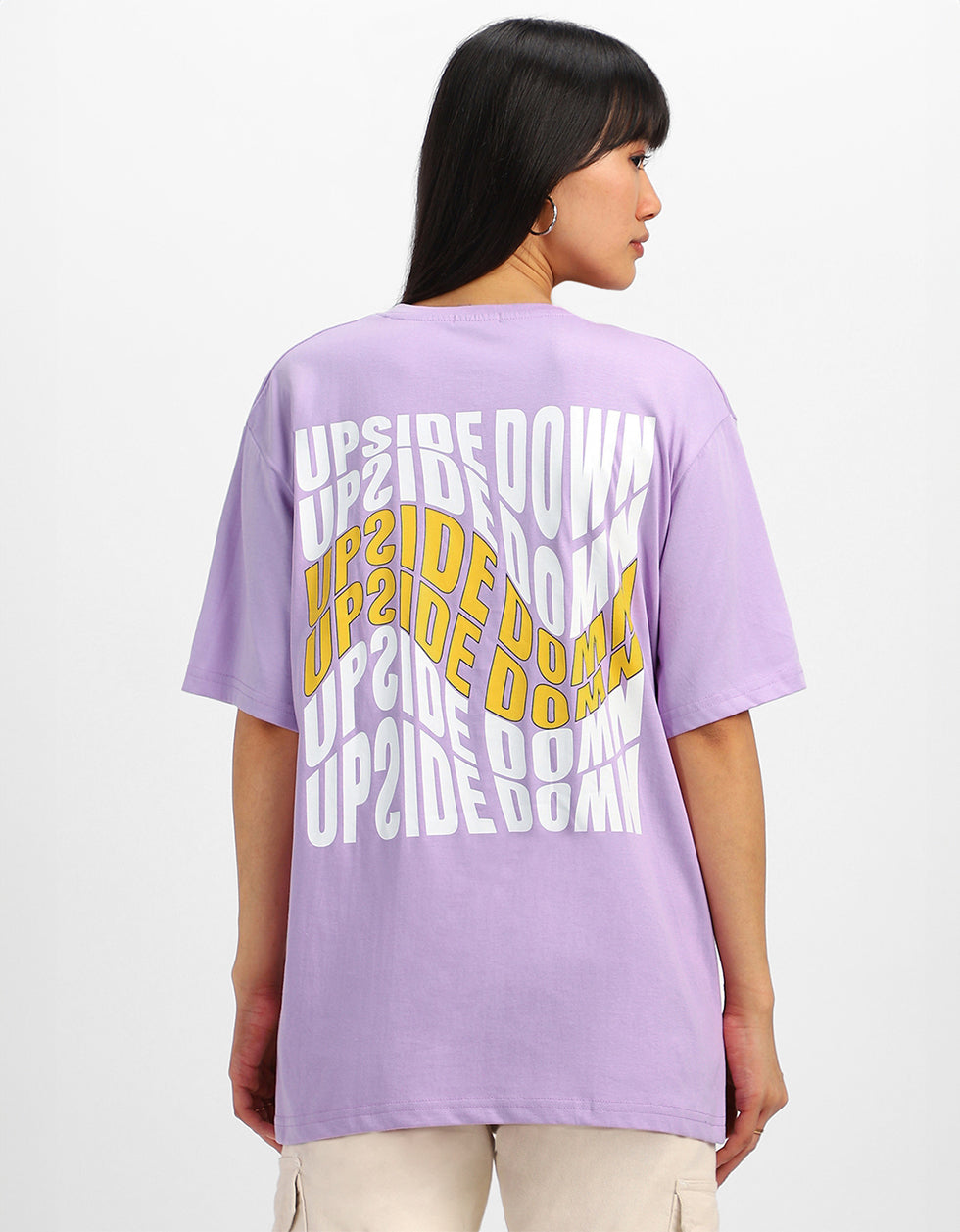 Upside Down Lilac Graphic Printed Oversized T-Shirt