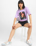 Purple Graphic Printed Oversized Crop Top