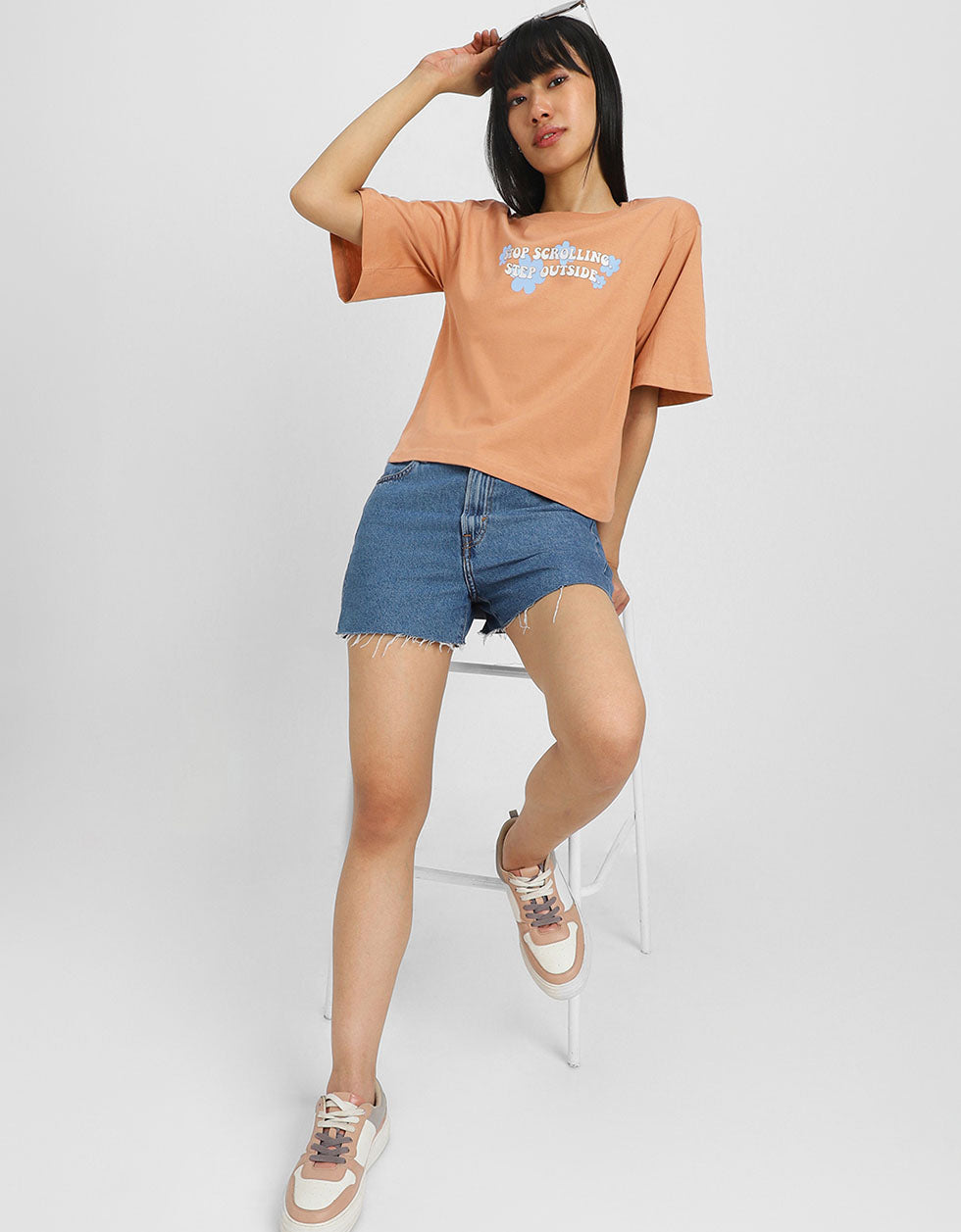 Stop Scrolling Cork Graphic Printed Crop-Top