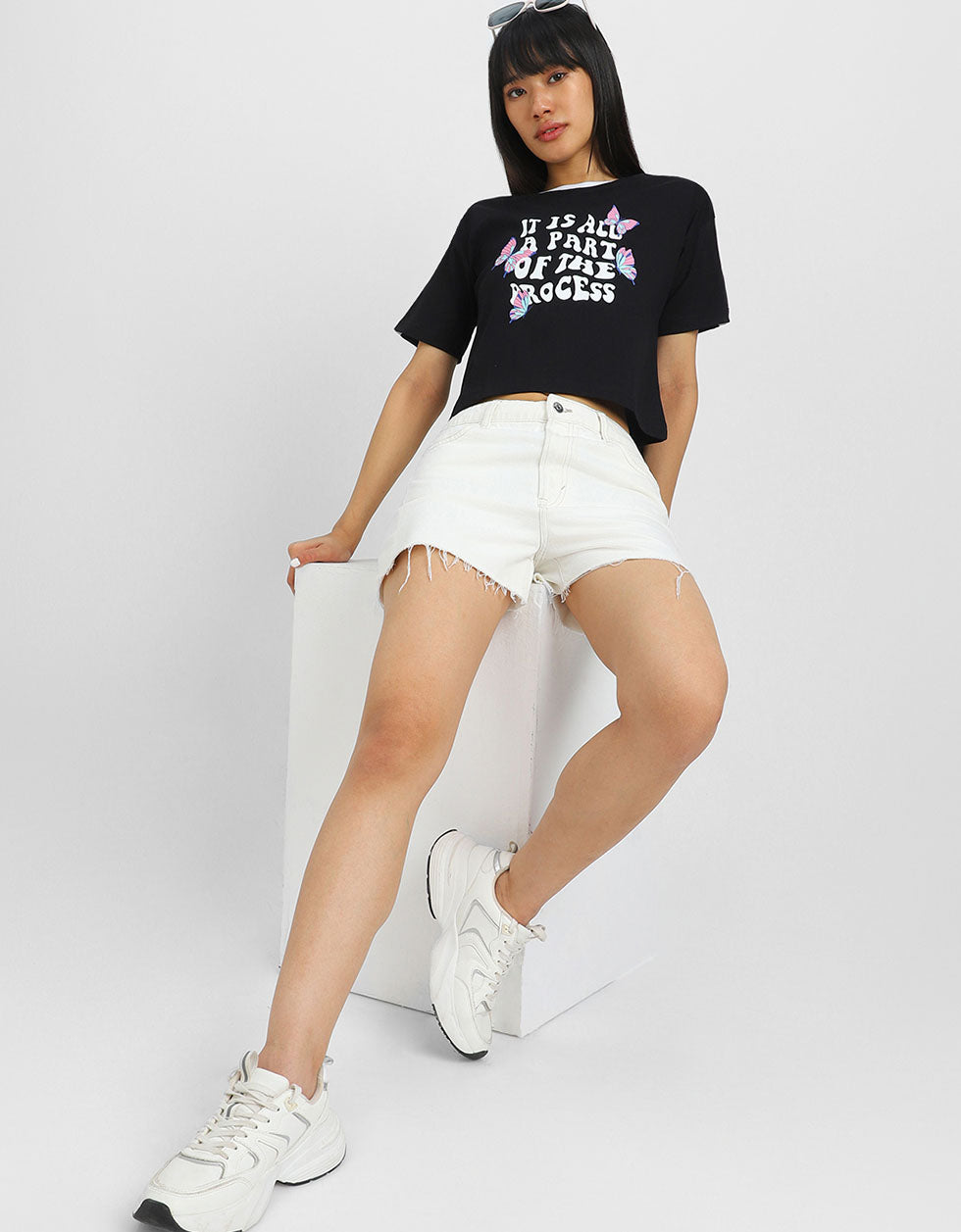 Part Of The Process Black Graphic Printed Crop-Top
