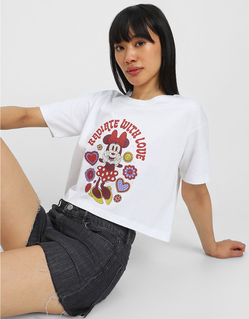 Radiate With Love White Graphic Printed Crop-Top