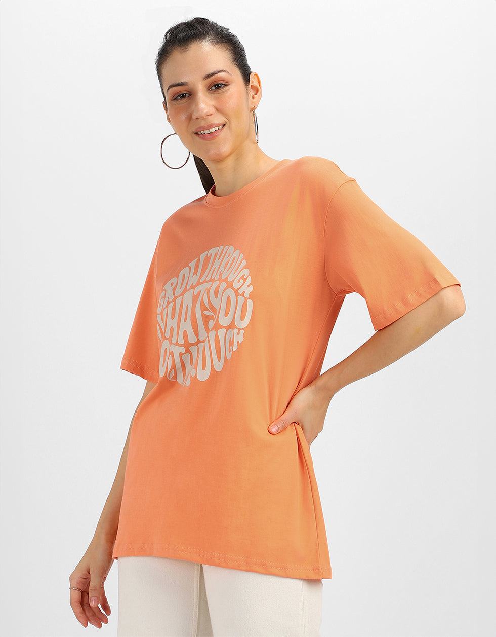 Grow Through Orange Graphic Printed Oversized T-Shirt