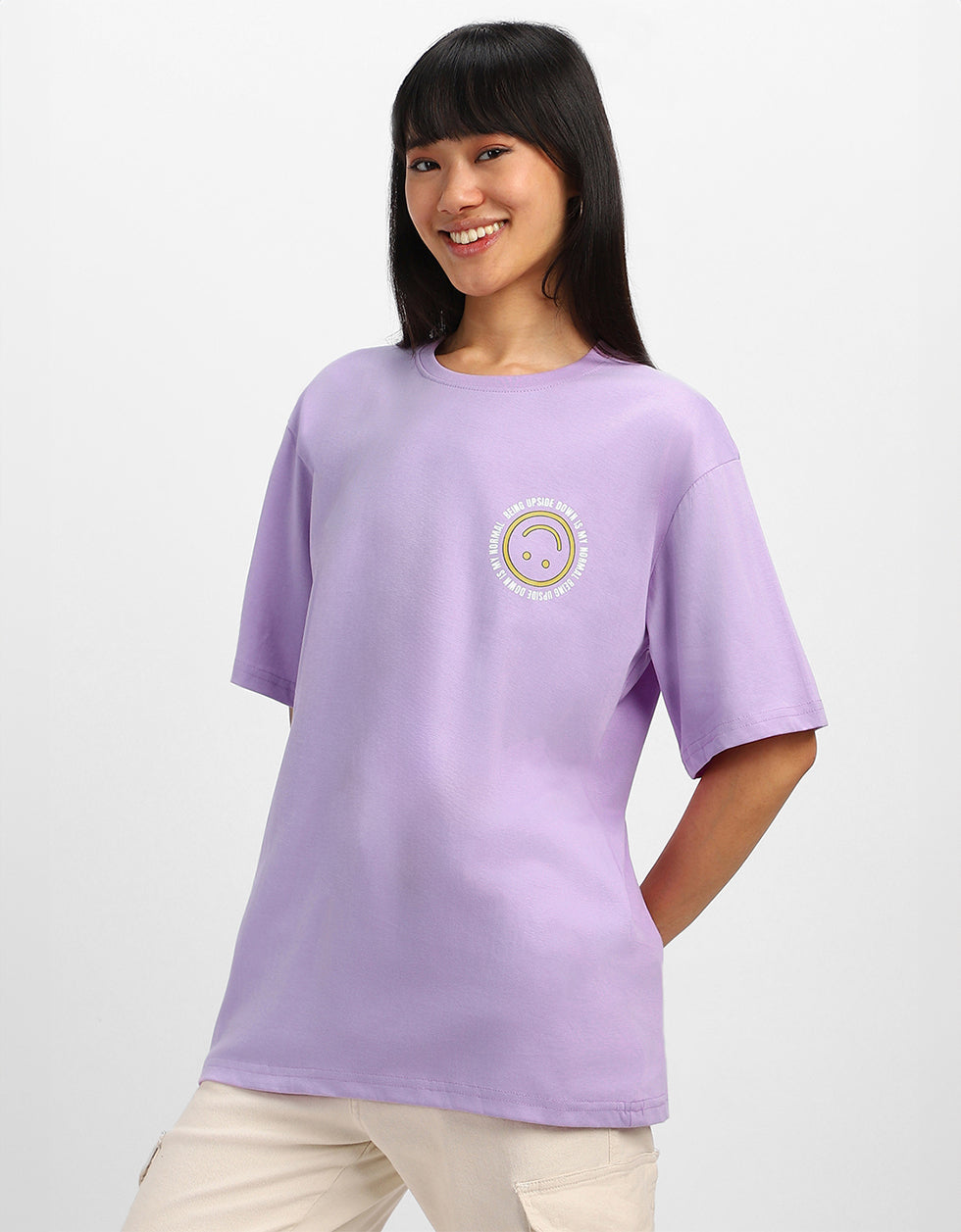 Upside Down Lilac Graphic Printed Oversized T-Shirt