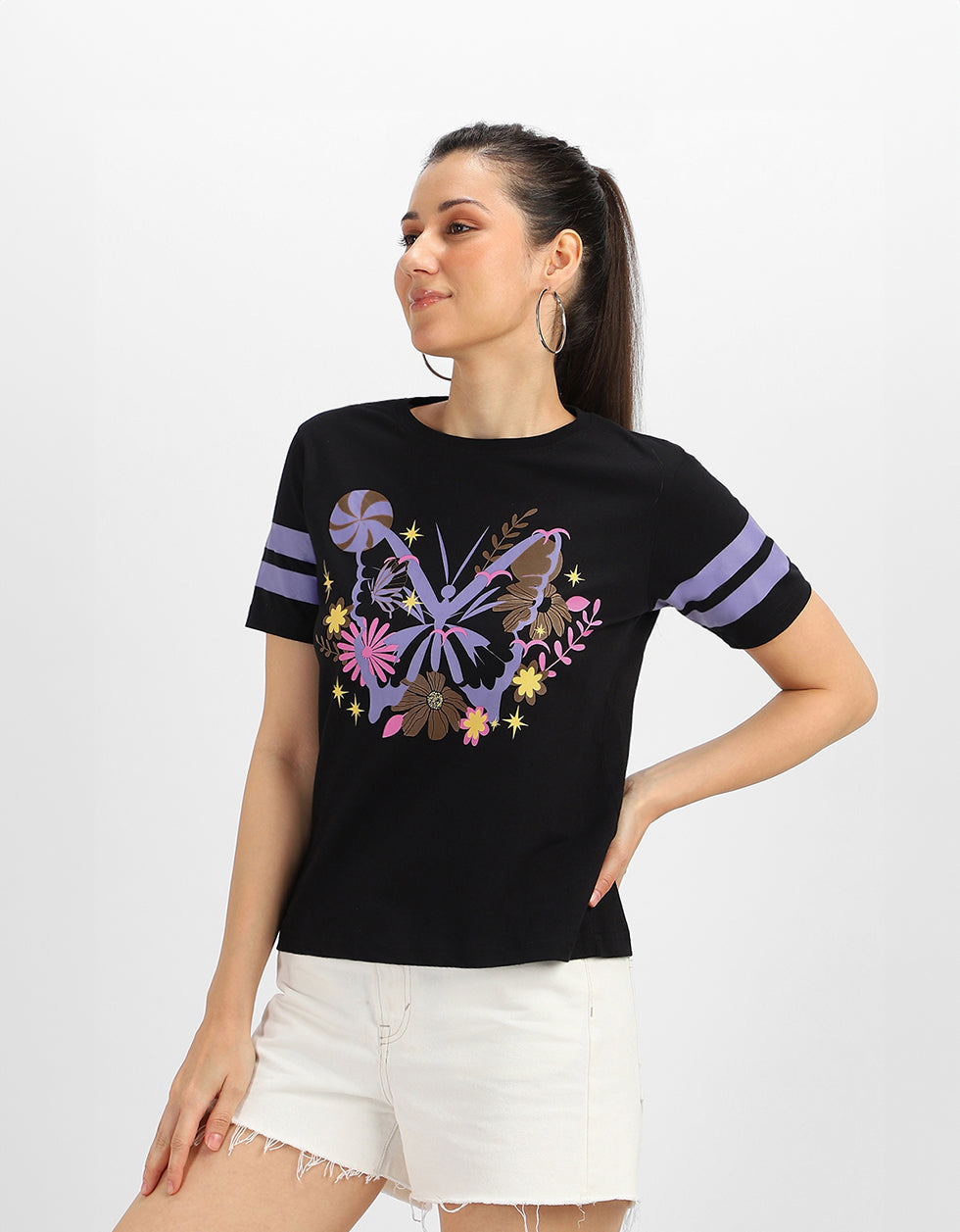 Butterfly Black Regular Fit Graphic T-Shirt