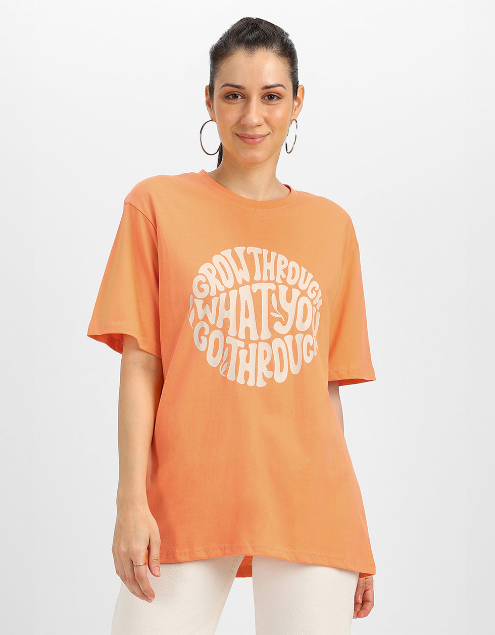 Grow Through Orange Graphic Printed Oversized T-Shirt