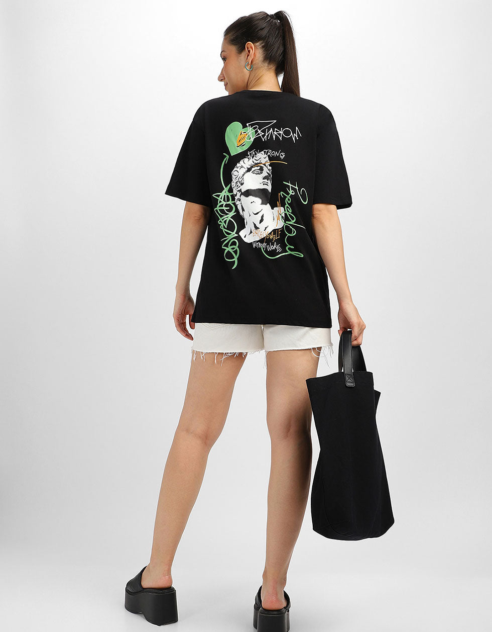 Stay Strong Black Oversized Fit Graphic T-Shirt