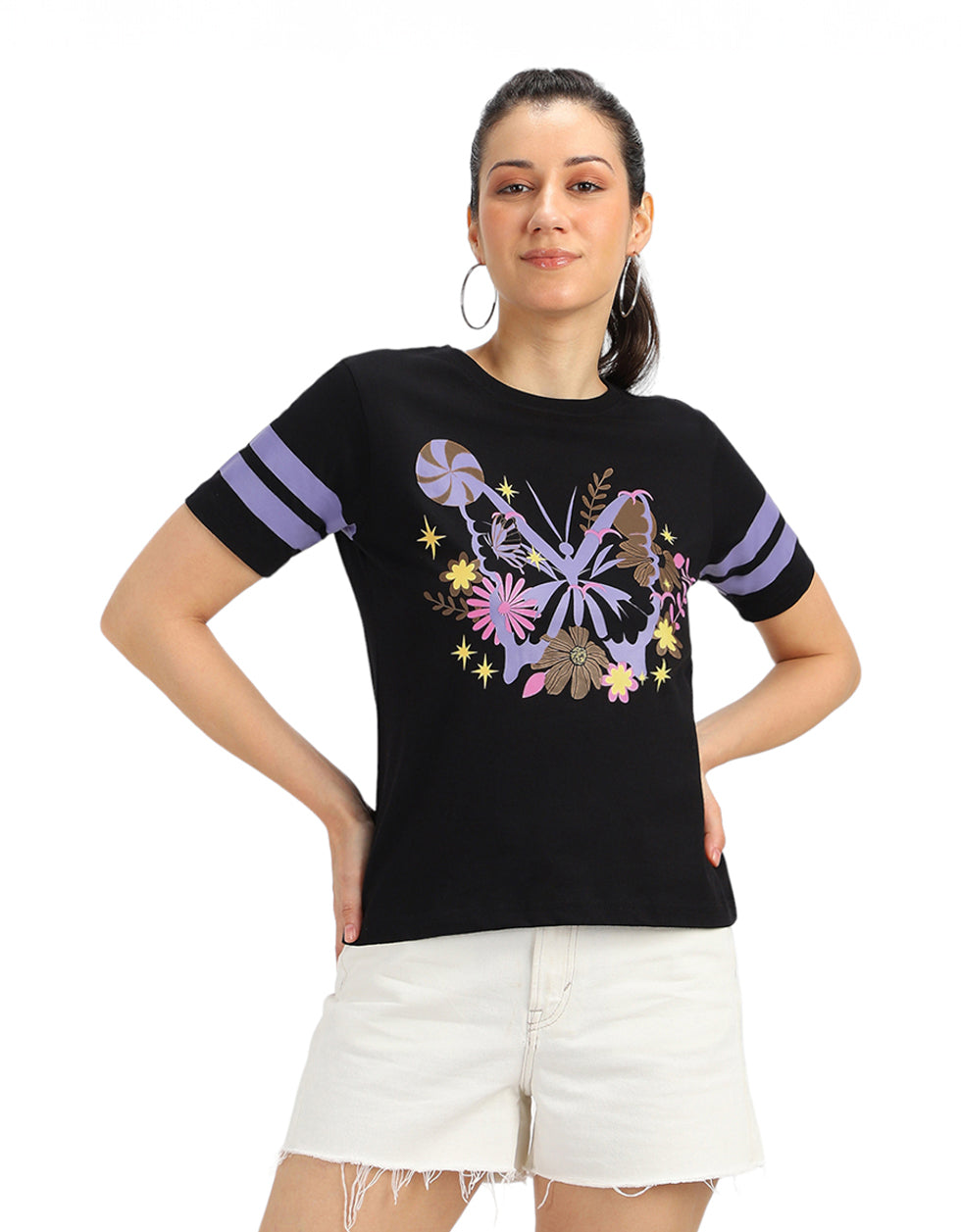 Butterfly Black Regular Fit Graphic T-Shirt