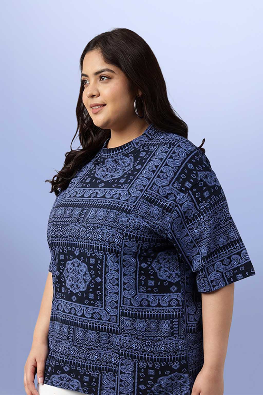 Paisley Navy Plus Size Oversized T-shirt