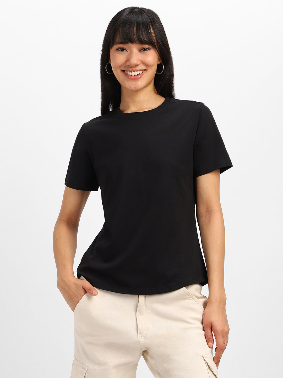Black Plain Regular Fit T-Shirt