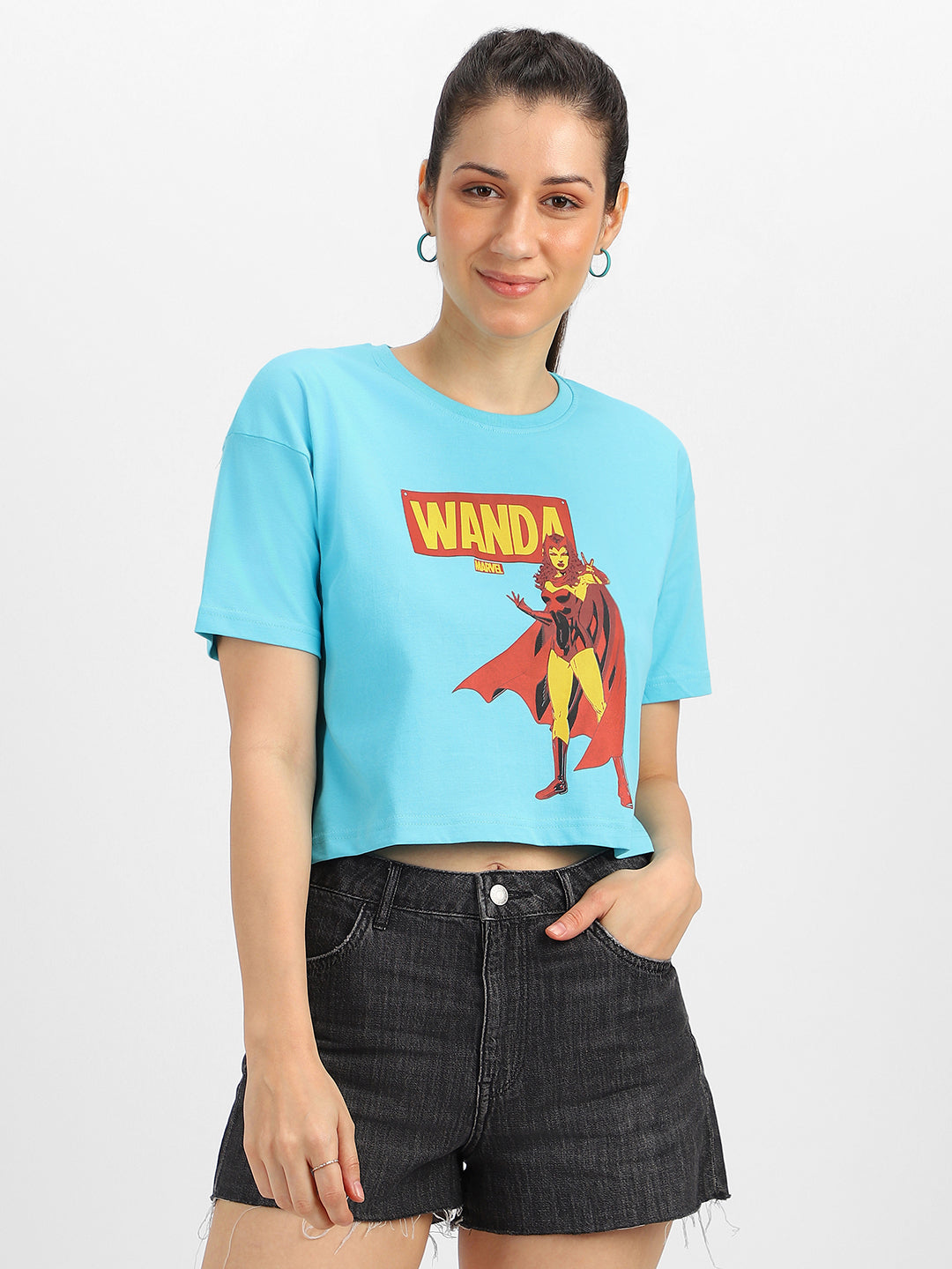 Wanda Marvel Blue Graphic Printed Crop-Top