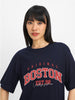 Boston Navy Graphic Printed Oversized T-Shirt