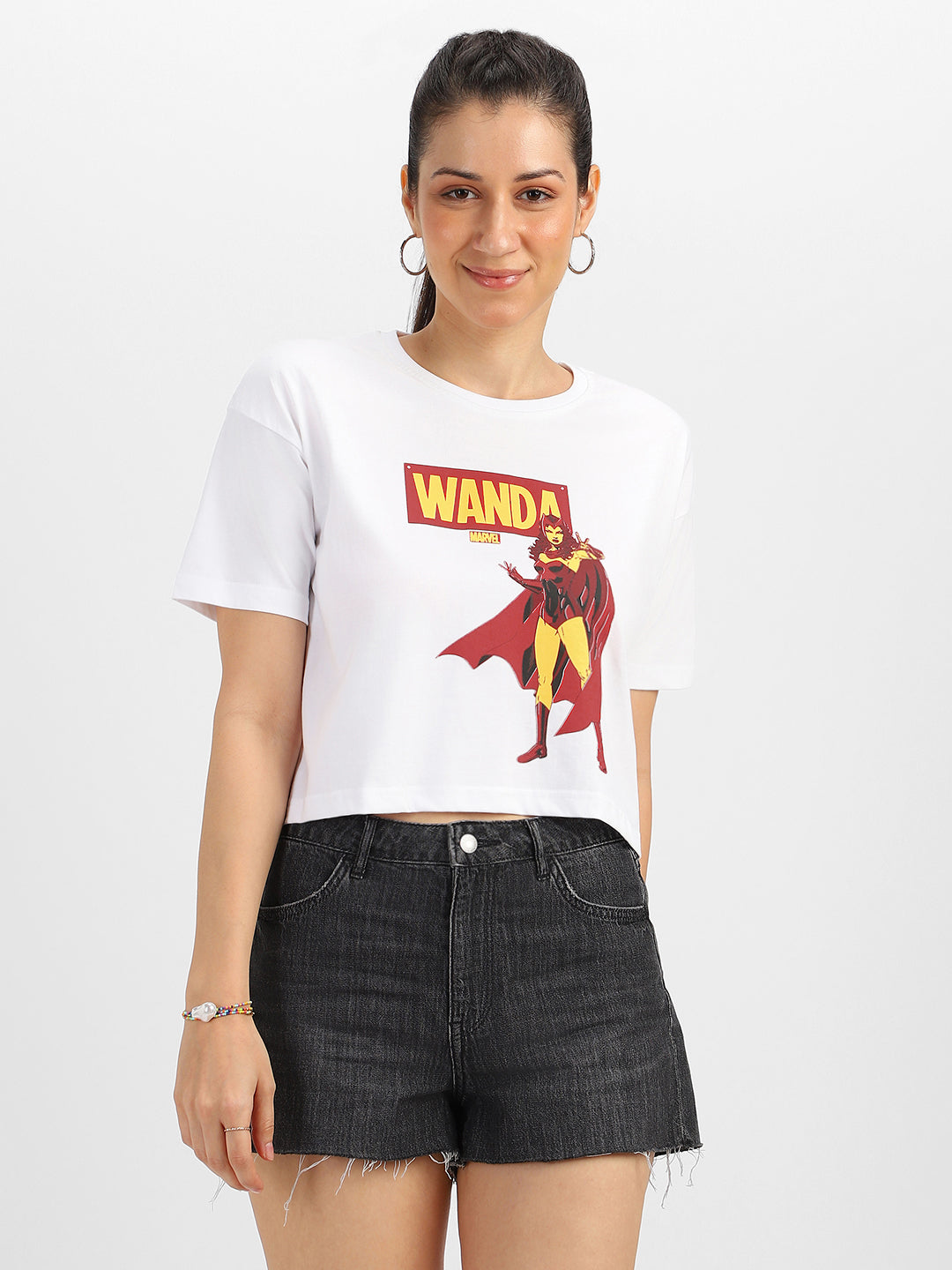 Wanda Marvel White Graphic Printed Crop-Top