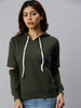 Plain Olive Elbow-Cut Regular Fit Hoodie