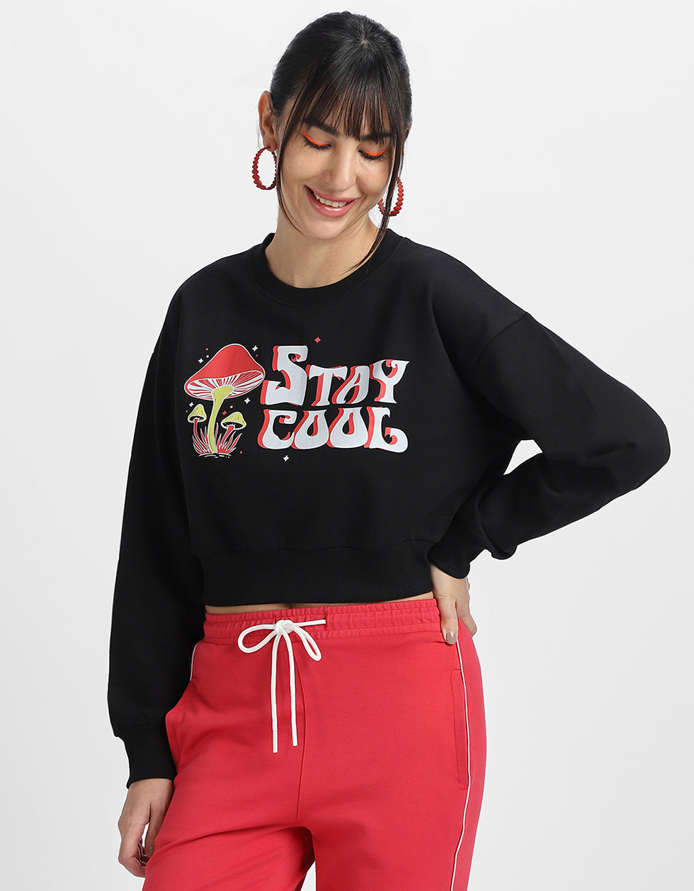 Stay Cool Graphic Printed Oversized Black Sweatshirt