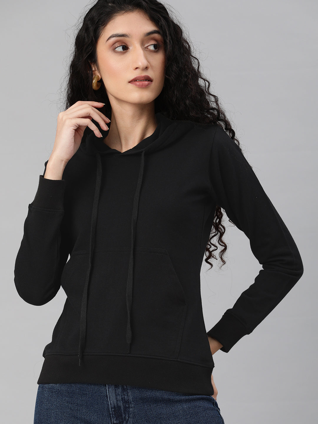 Plain Black Regular Fit Hoodie